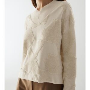 COS Cream Textured V-Neck Sweater